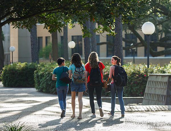Students walking on campus at Lamar University